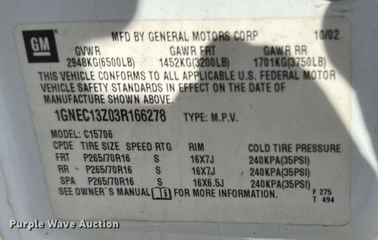 image for item DN4710 2003 Chevrolet Tahoe  SUV