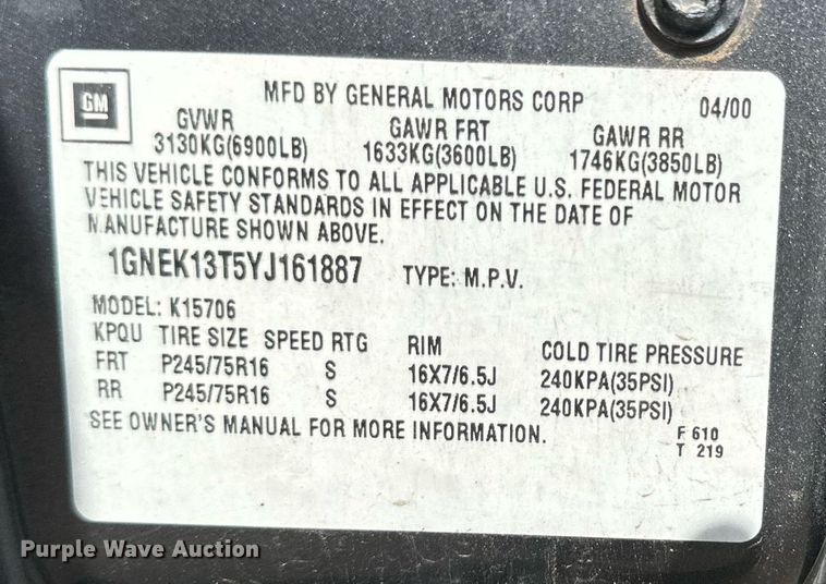 image for item DN4720 2000 Chevrolet Tahoe  SUV