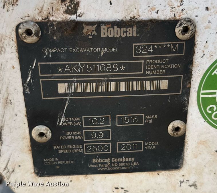 image for item DN4721 2011 Bobcat 324  mini excavator
