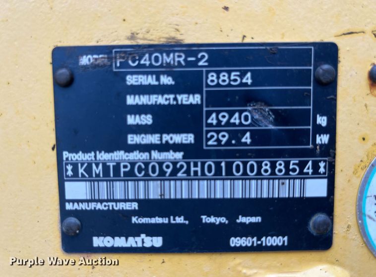 image for item DP0536 2004 Komatsu PC40MR-2  mini excavator