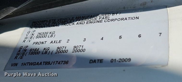 image for item DQ0109 2009 International WorkStar 7400  truck cab and chassis