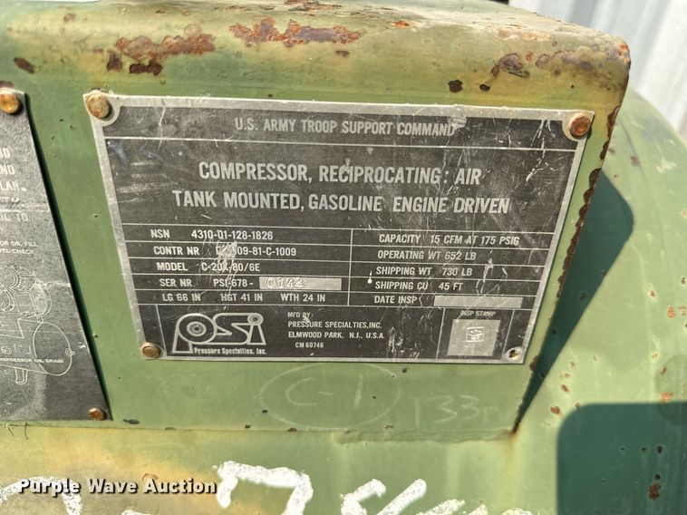 image for item DS2066 US Army Troop Support Command  air compressor