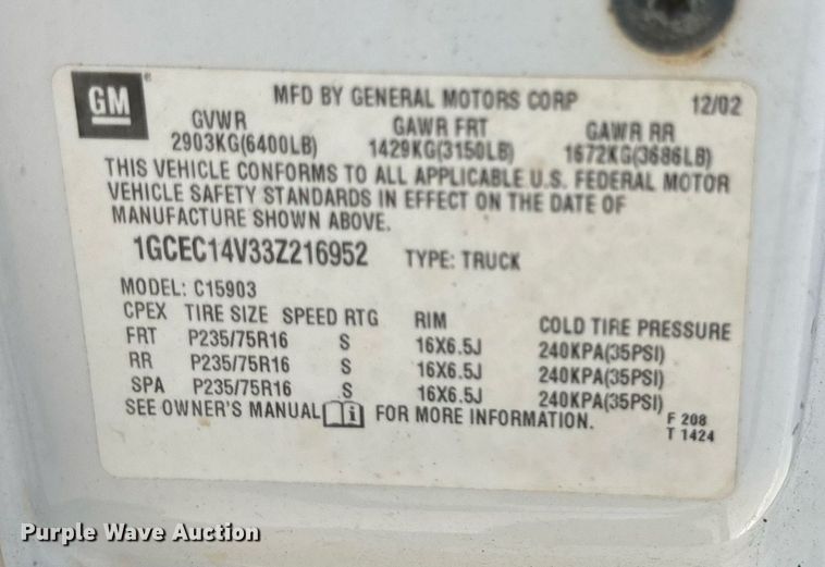 image for item KM9847 2003 Chevrolet Silverado 1500  pickup truck