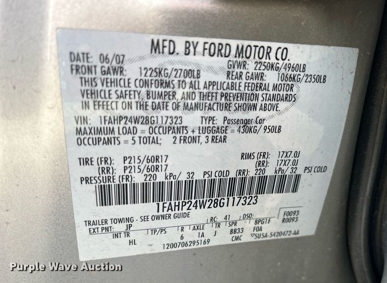 image for item LE9544 2008 Ford Taurus