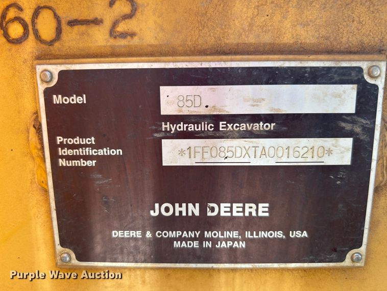 image for item LE9559 2010 John Deere 85D  mini excavator
