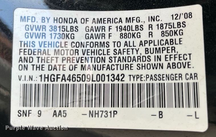 image for item LE9567 2009 Honda Civic