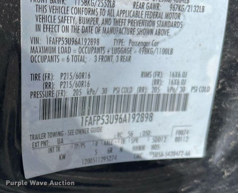 image for item LE9569 2006 Ford Taurus