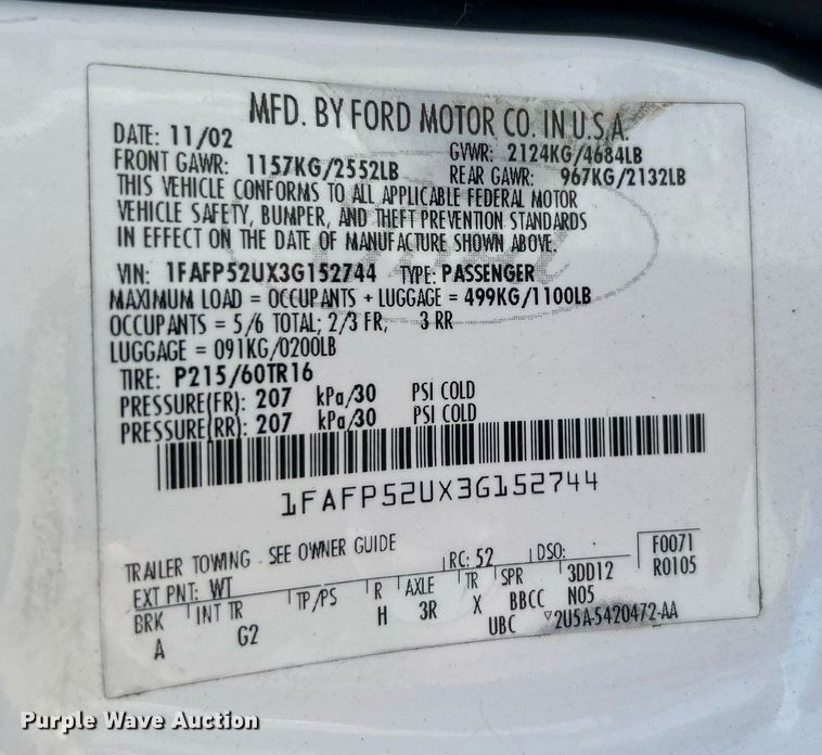 image for item LE9577 2003 Ford Taurus