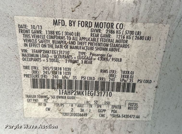 image for item LE9578 2014 Ford Taurus Police Interceptor