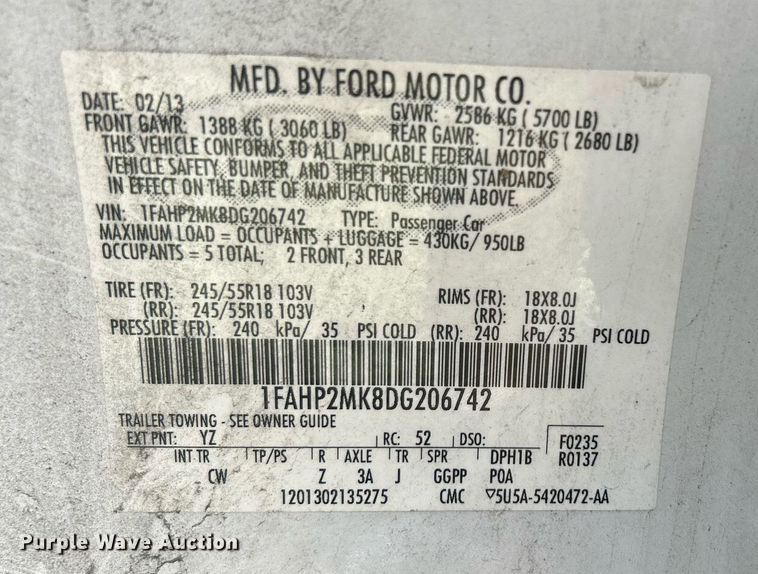 image for item LE9582 2013 Ford Taurus Police Interceptor