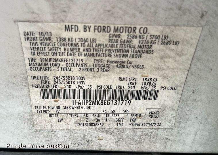 image for item LE9583 2014 Ford Taurus Police Interceptor