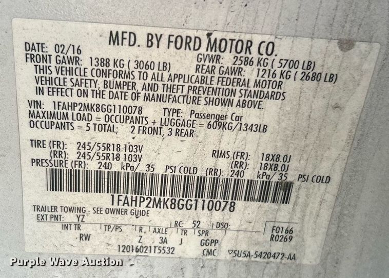 image for item LE9584 2016 Ford Taurus Police Interceptor