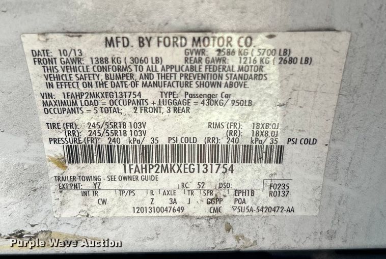 image for item LE9586 2014 Ford Taurus Police Interceptor