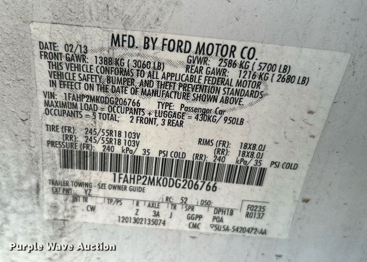 image for item LE9592 2013 Ford Taurus Police Interceptor