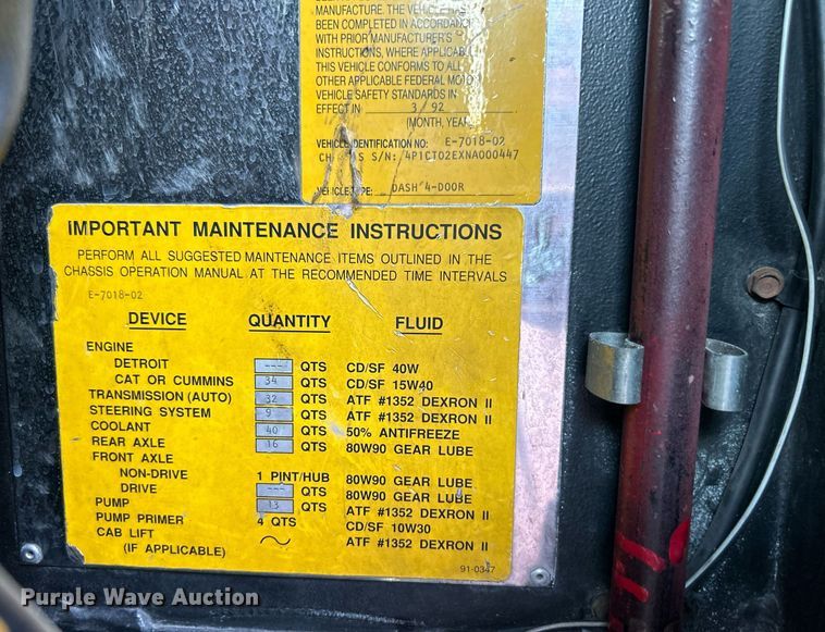 image for item LE9598 1992 Pierce Tilt Cab  pumper fire truck