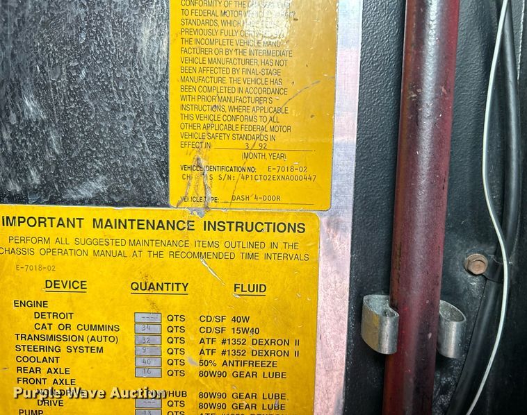 image for item LE9598 1992 Pierce Tilt Cab  pumper fire truck