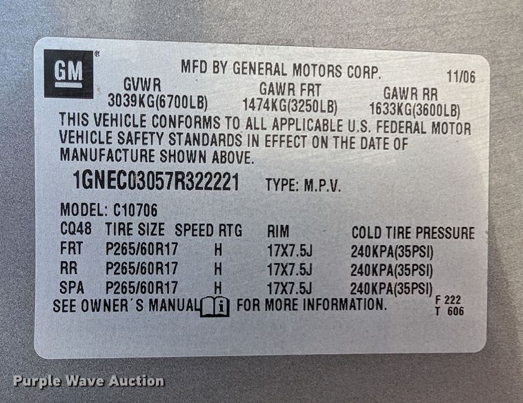 image for item LM9823 2007 Chevrolet Tahoe Police  SUV