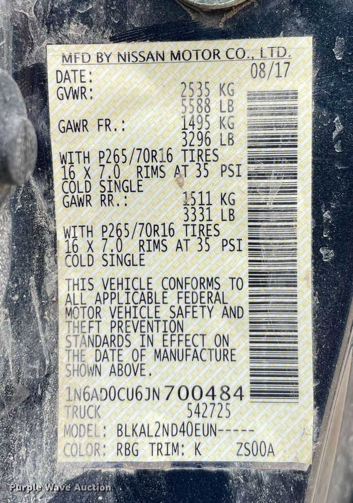 image for item LS9467 2018 Nissan Frontier SV  King Cab pickup truck