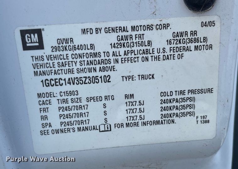 image for item LS9503 2005 Chevrolet Silverado 1500  pickup truck