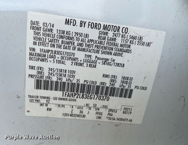 image for item LS9530 2014 Ford Taurus Police Interceptor