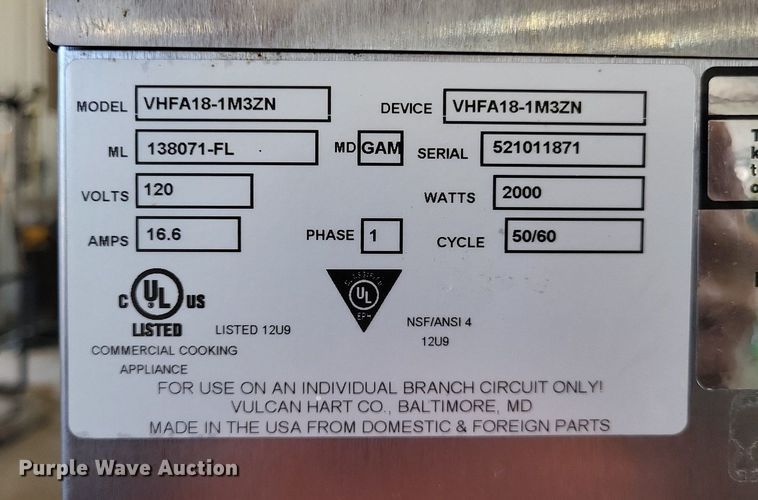 image for item LS9590 Vulcan VHFA18-1M3ZN  food warmer