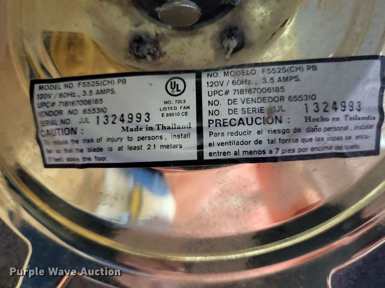 image for item LS9598 (4) Hampton Bay F552S(CH) PB ceiling fans