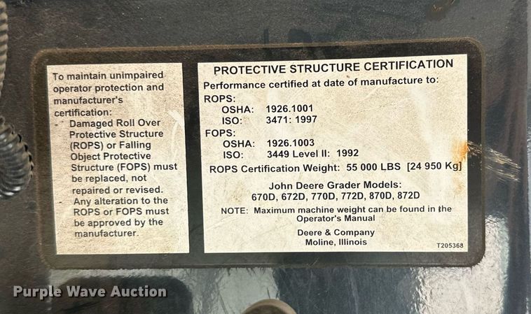 image for item MB9734 2009 John Deere 770D  motor grader