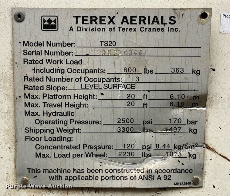 image for item MG9361 Terex TS20  scissor lift