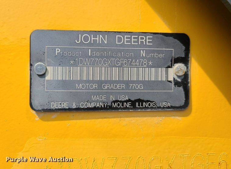 image for item MG9589 2016 John Deere 770G  motor grader