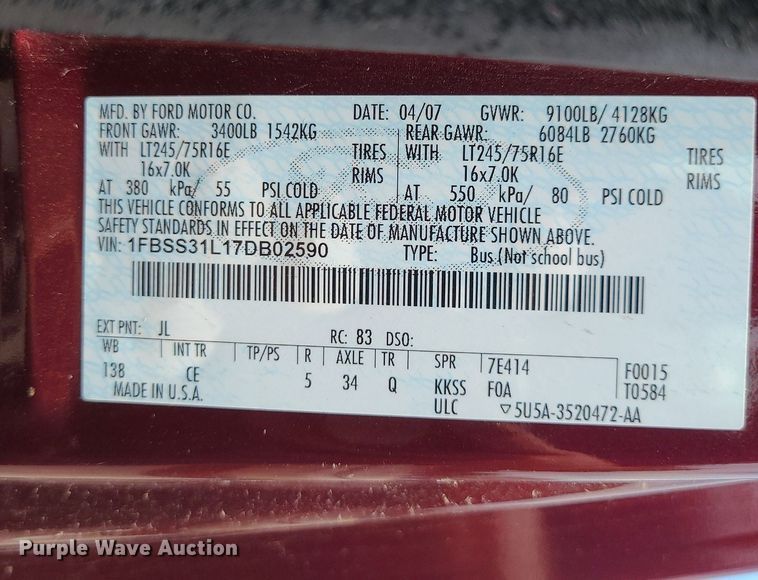 image for item MG9595 2007 Ford E350 Super Duty  van