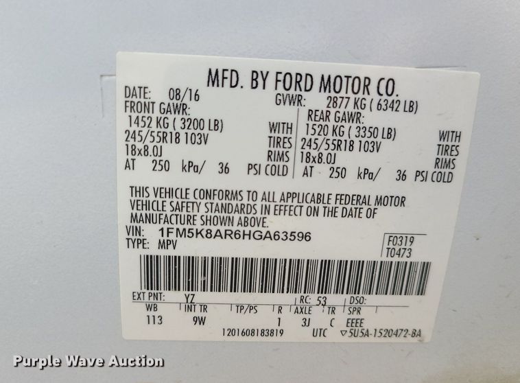 image for item MG9599 2017 Ford Explorer Police Interceptor  SUV