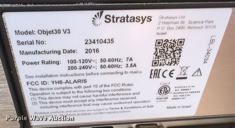 image for item MY9482 2016 Stratasys Objet30 V3