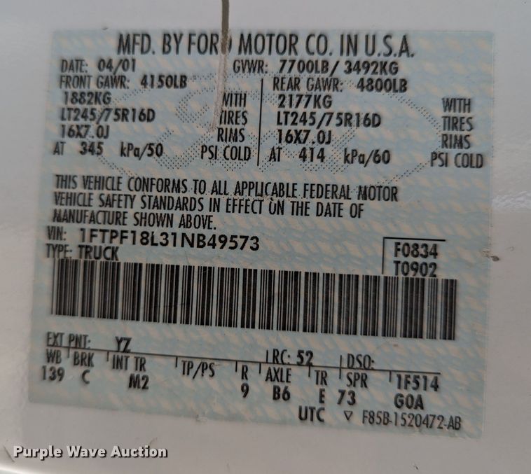 image for item MY9835 2001 Ford F150  pickup truck