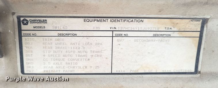 image for item MY9839 1996 Dodge Ram 1500  pickup truck