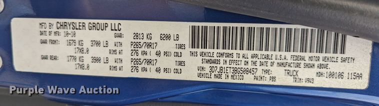 image for item MY9850 2011 Dodge Ram 1500  pickup truck