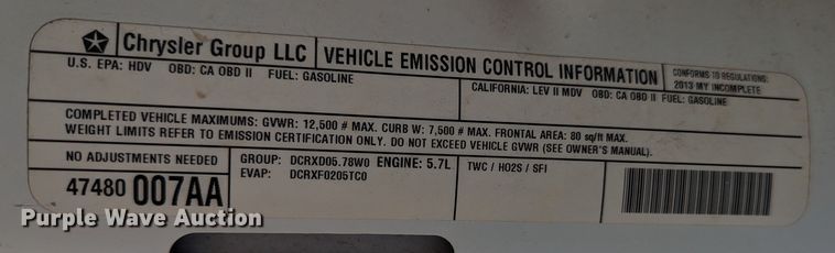 image for item MY9851 2013 Dodge Ram 3500  pickup truck cab and chassis