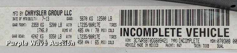 image for item MY9851 2013 Dodge Ram 3500  pickup truck cab and chassis