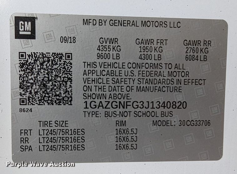 image for item MY9854 2018 Chevrolet Express 3500  van