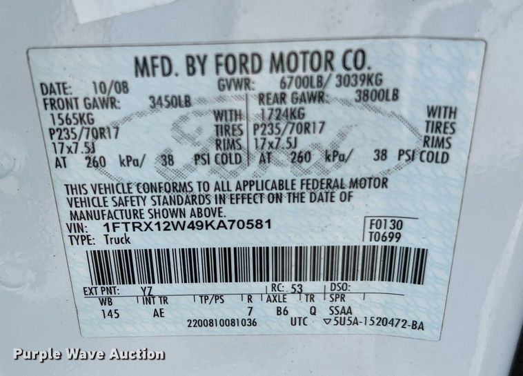 image for item NA9033 2009 Ford F150 XL  SuperCab pickup truck