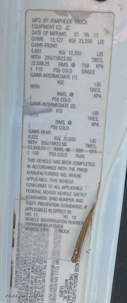 image for item NA9051 2011 International WorkStar 7300  dump truck