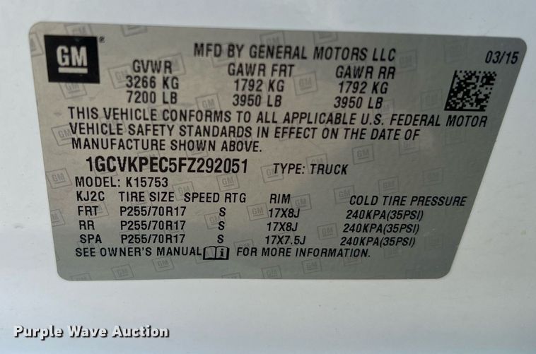 image for item NA9055 2015 Chevrolet Silverado 1500  Double Cab pickup truck