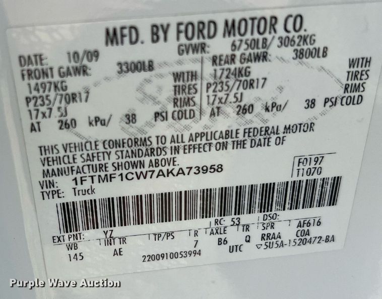 image for item NA9066 2010 Ford F150 XL  pickup truck