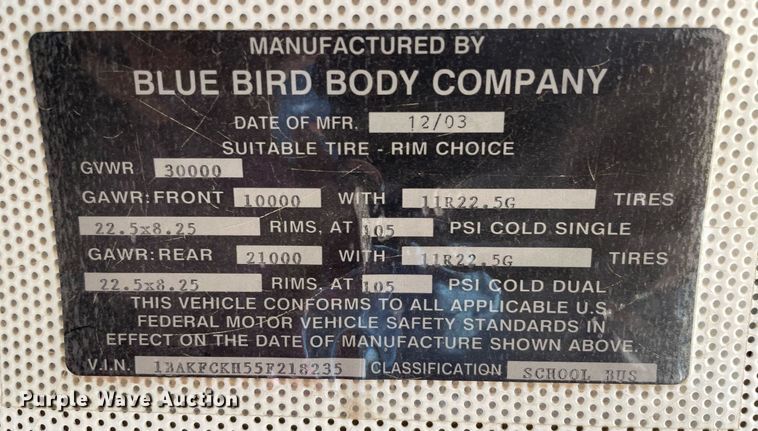 image for item NH9740 2005 Blue Bird  school bus