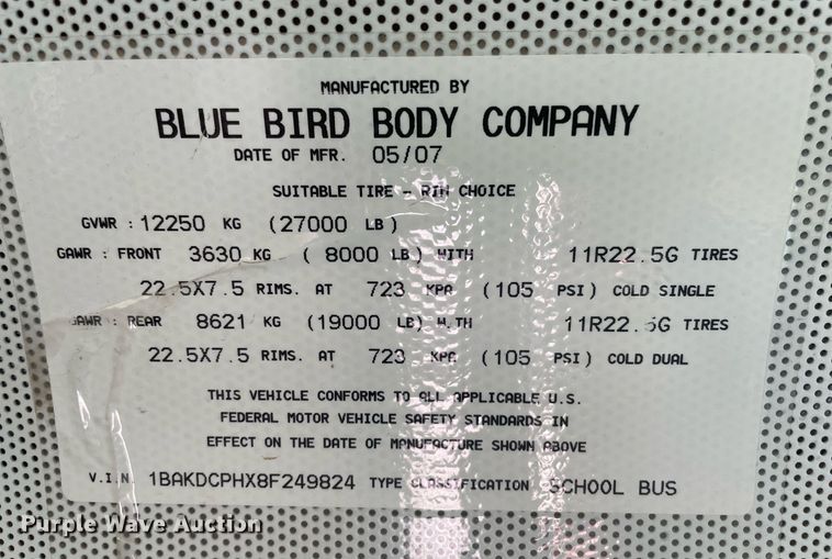 image for item NH9741 2008 Blue Bird  school bus