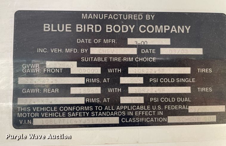 image for item NH9746 2000 Blue Bird  school bus