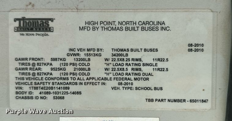 image for item NM9455 2011 Thomas Built Saf-T-Liner  school bus