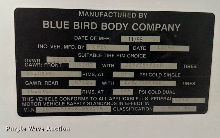 image for item NP9861 1999 Chevrolet Express 3500  school bus