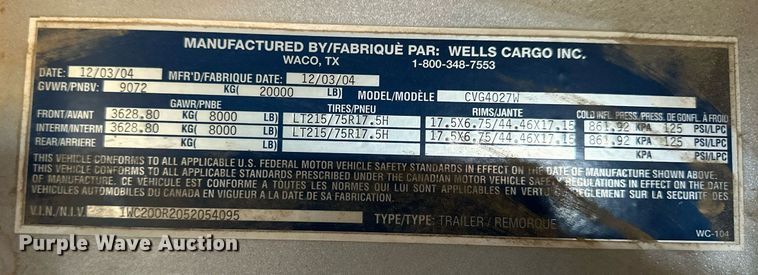 image for item NP9874 2004 Wells Cargo CVG4027V  command center trailer