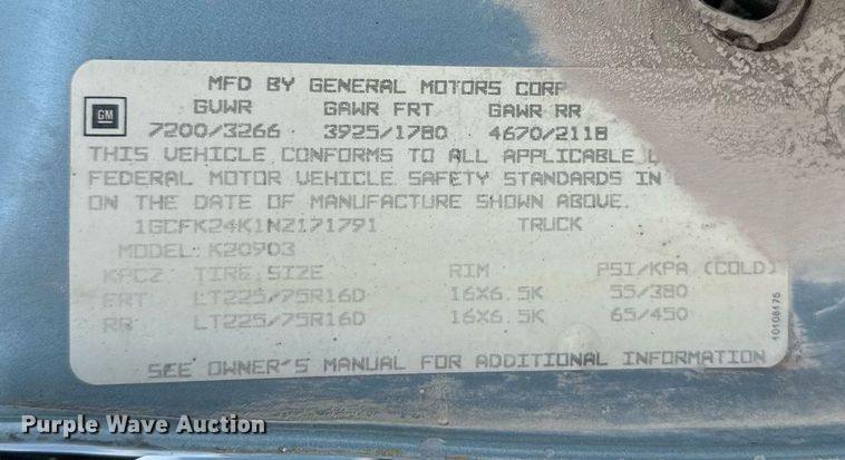 image for item NP9909 1992 Chevrolet K2500  pickup truck