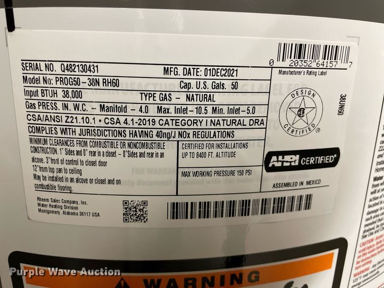 image for item NY9586 (3) Rheem PROG50-38N NH60 hot water heaters